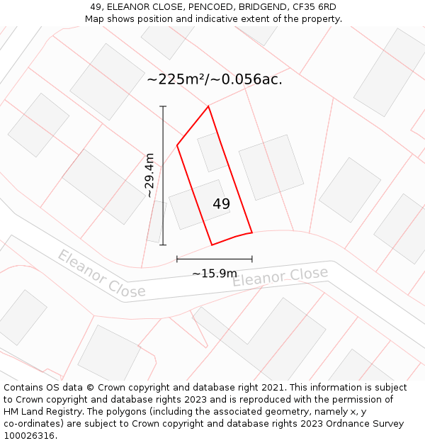 49, ELEANOR CLOSE, PENCOED, BRIDGEND, CF35 6RD: Plot and title map