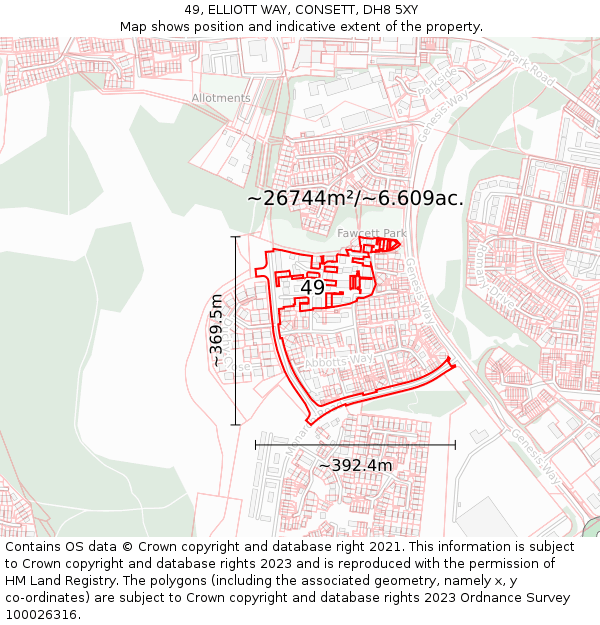 49, ELLIOTT WAY, CONSETT, DH8 5XY: Plot and title map