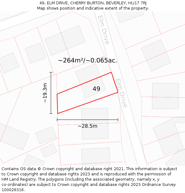 49, ELM DRIVE, CHERRY BURTON, BEVERLEY, HU17 7RJ: Plot and title map