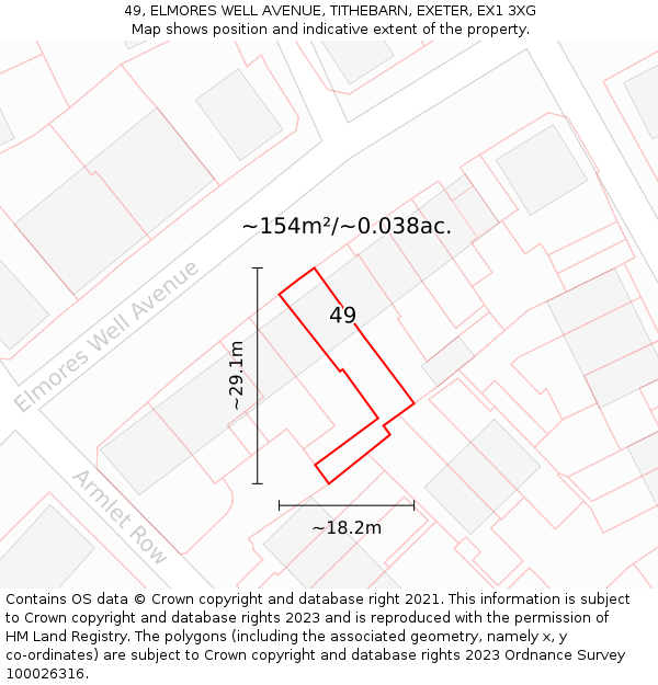 49, ELMORES WELL AVENUE, TITHEBARN, EXETER, EX1 3XG: Plot and title map