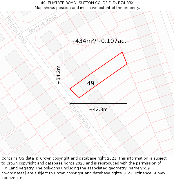 49, ELMTREE ROAD, SUTTON COLDFIELD, B74 3RX: Plot and title map