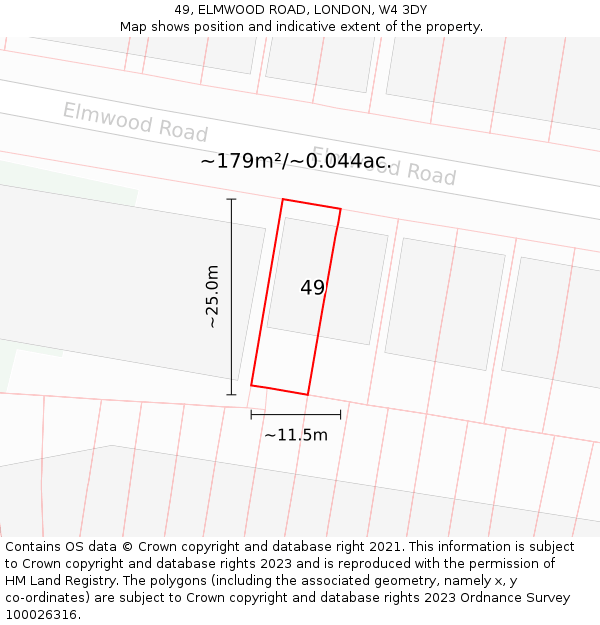 49, ELMWOOD ROAD, LONDON, W4 3DY: Plot and title map