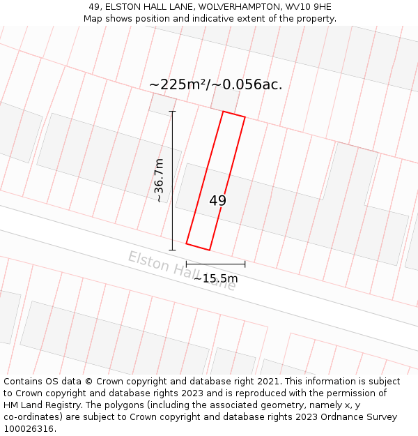 49, ELSTON HALL LANE, WOLVERHAMPTON, WV10 9HE: Plot and title map