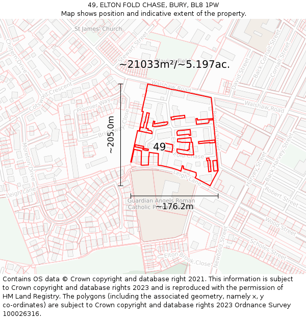 49, ELTON FOLD CHASE, BURY, BL8 1PW: Plot and title map