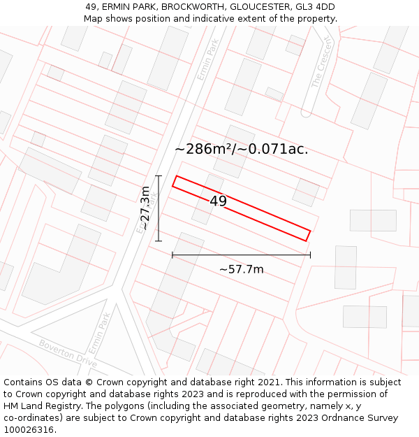49, ERMIN PARK, BROCKWORTH, GLOUCESTER, GL3 4DD: Plot and title map