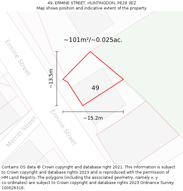 49, ERMINE STREET, HUNTINGDON, PE29 3EZ: Plot and title map