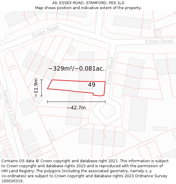49, ESSEX ROAD, STAMFORD, PE9 1LG: Plot and title map