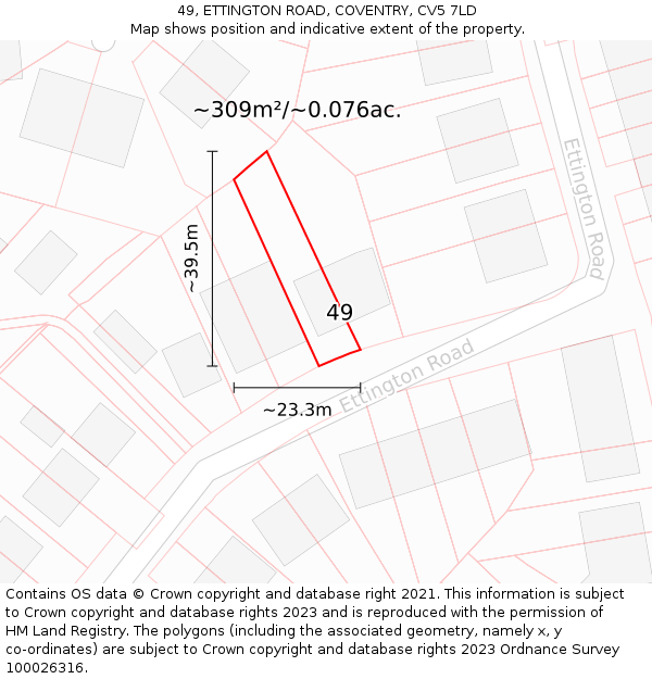 49, ETTINGTON ROAD, COVENTRY, CV5 7LD: Plot and title map