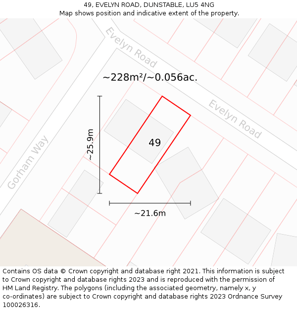 49, EVELYN ROAD, DUNSTABLE, LU5 4NG: Plot and title map