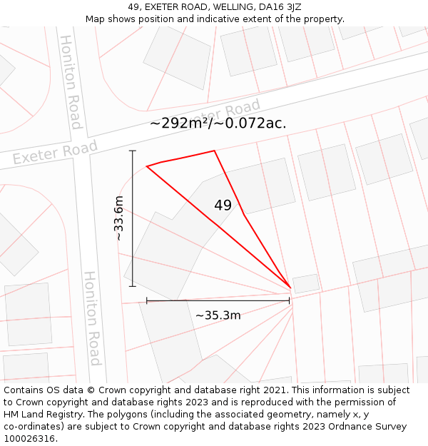 49, EXETER ROAD, WELLING, DA16 3JZ: Plot and title map