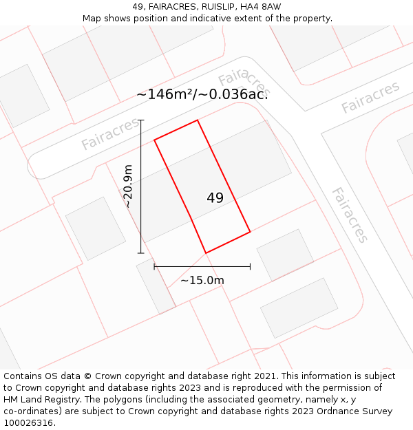 49, FAIRACRES, RUISLIP, HA4 8AW: Plot and title map