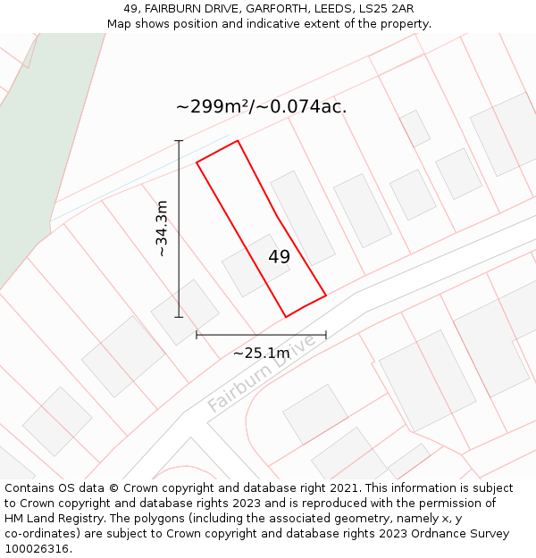 49, FAIRBURN DRIVE, GARFORTH, LEEDS, LS25 2AR: Plot and title map