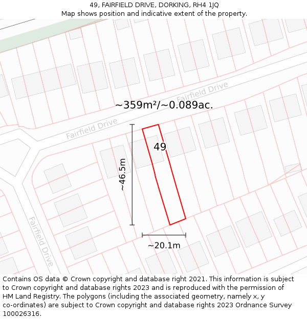 49, FAIRFIELD DRIVE, DORKING, RH4 1JQ: Plot and title map