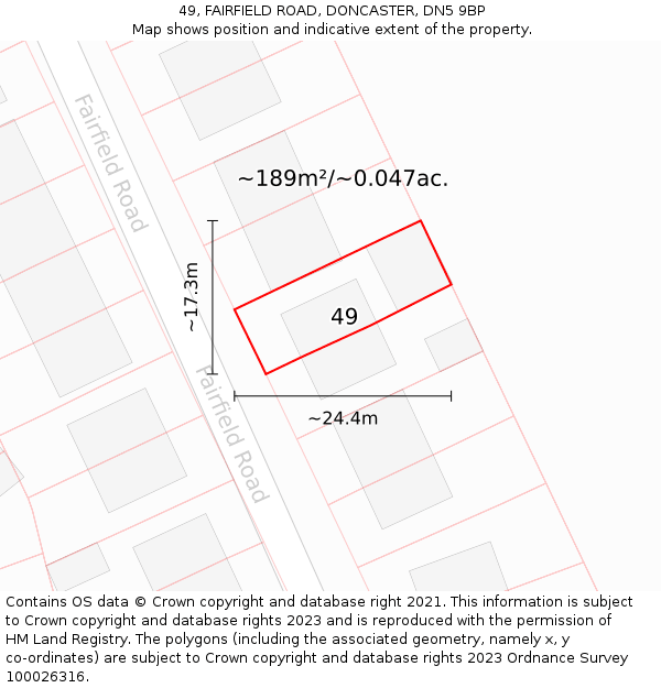 49, FAIRFIELD ROAD, DONCASTER, DN5 9BP: Plot and title map