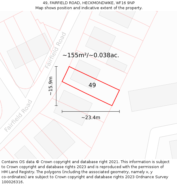 49, FAIRFIELD ROAD, HECKMONDWIKE, WF16 9NP: Plot and title map