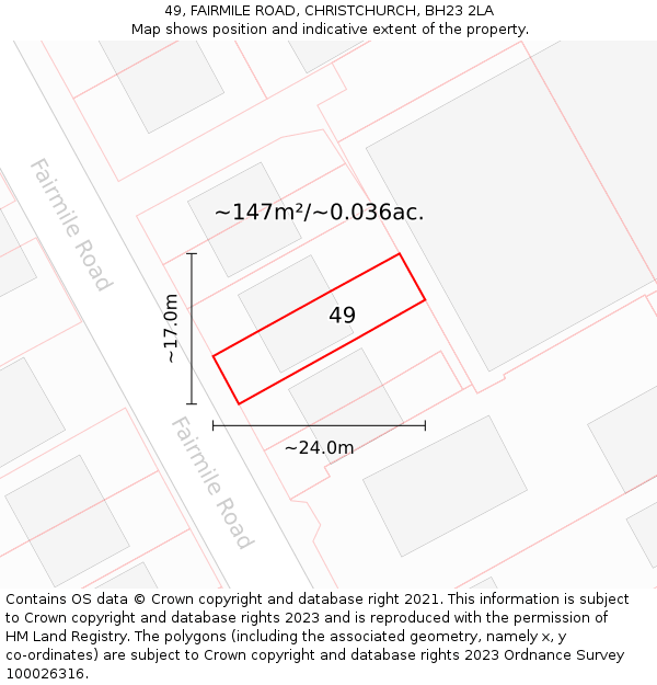 49, FAIRMILE ROAD, CHRISTCHURCH, BH23 2LA: Plot and title map