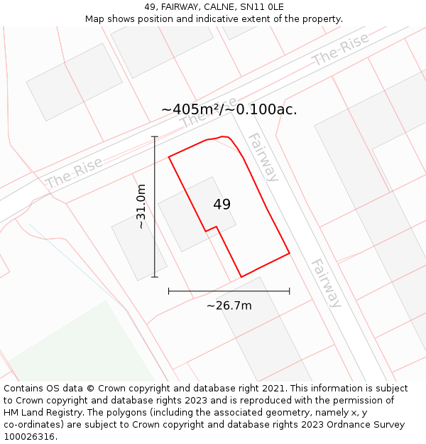49, FAIRWAY, CALNE, SN11 0LE: Plot and title map