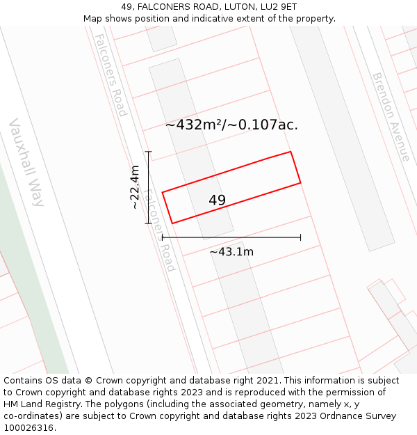 49, FALCONERS ROAD, LUTON, LU2 9ET: Plot and title map