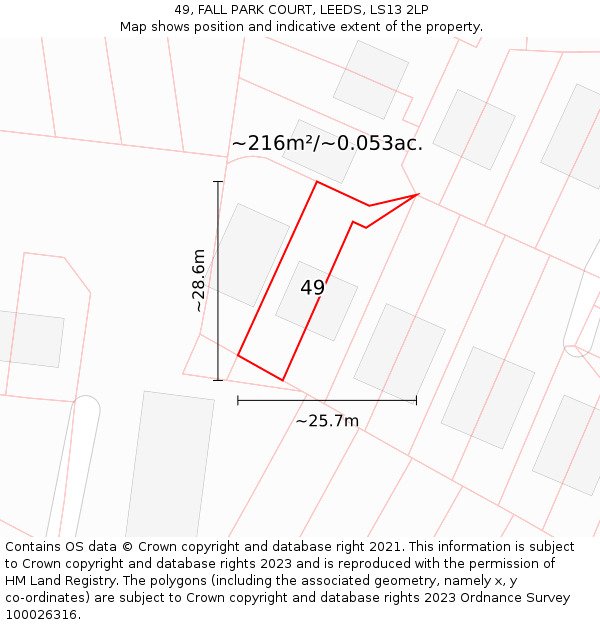 49, FALL PARK COURT, LEEDS, LS13 2LP: Plot and title map
