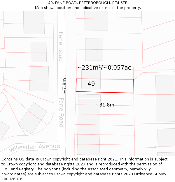 49, FANE ROAD, PETERBOROUGH, PE4 6ER: Plot and title map