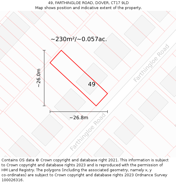 49, FARTHINGLOE ROAD, DOVER, CT17 9LD: Plot and title map
