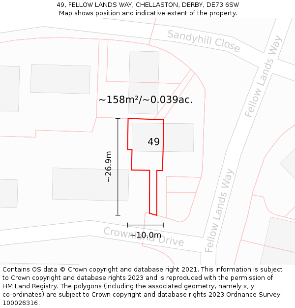 49, FELLOW LANDS WAY, CHELLASTON, DERBY, DE73 6SW: Plot and title map