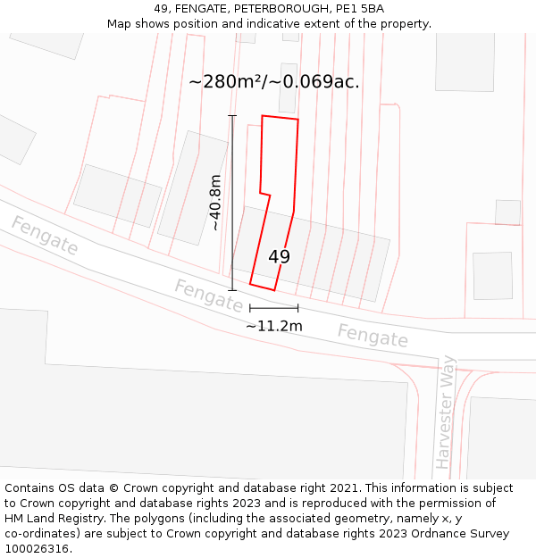 49, FENGATE, PETERBOROUGH, PE1 5BA: Plot and title map