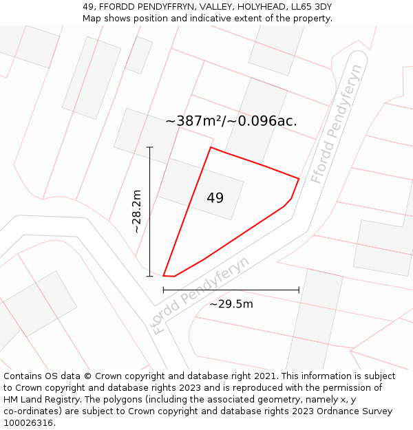 49, FFORDD PENDYFFRYN, VALLEY, HOLYHEAD, LL65 3DY: Plot and title map