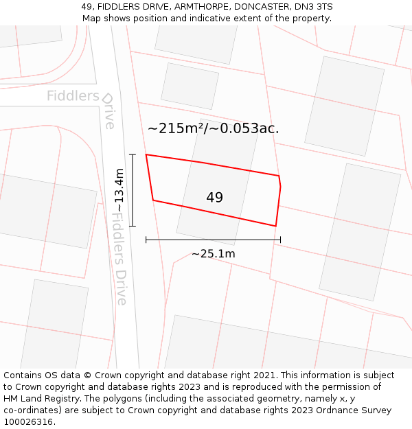 49, FIDDLERS DRIVE, ARMTHORPE, DONCASTER, DN3 3TS: Plot and title map