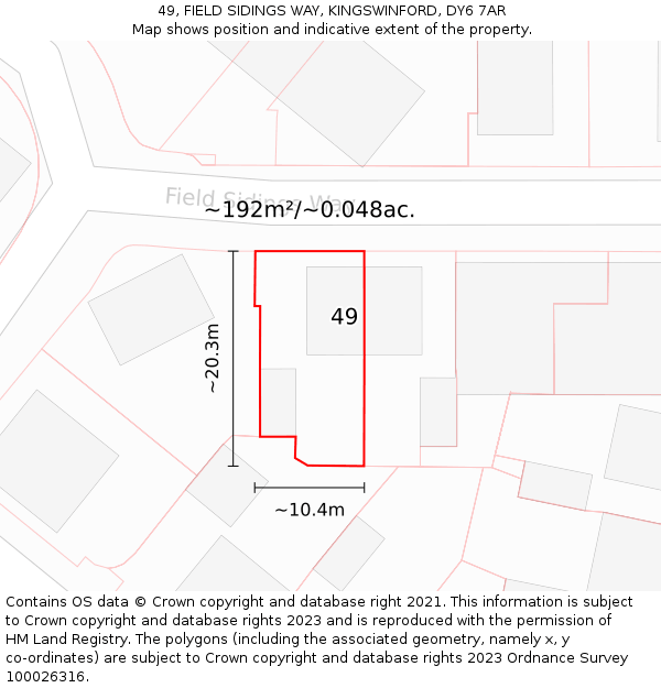 49, FIELD SIDINGS WAY, KINGSWINFORD, DY6 7AR: Plot and title map