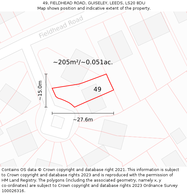 49, FIELDHEAD ROAD, GUISELEY, LEEDS, LS20 8DU: Plot and title map