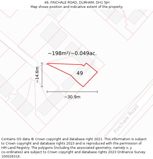49, FINCHALE ROAD, DURHAM, DH1 5JH: Plot and title map