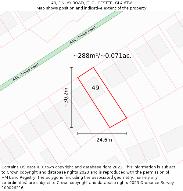 49, FINLAY ROAD, GLOUCESTER, GL4 6TW: Plot and title map
