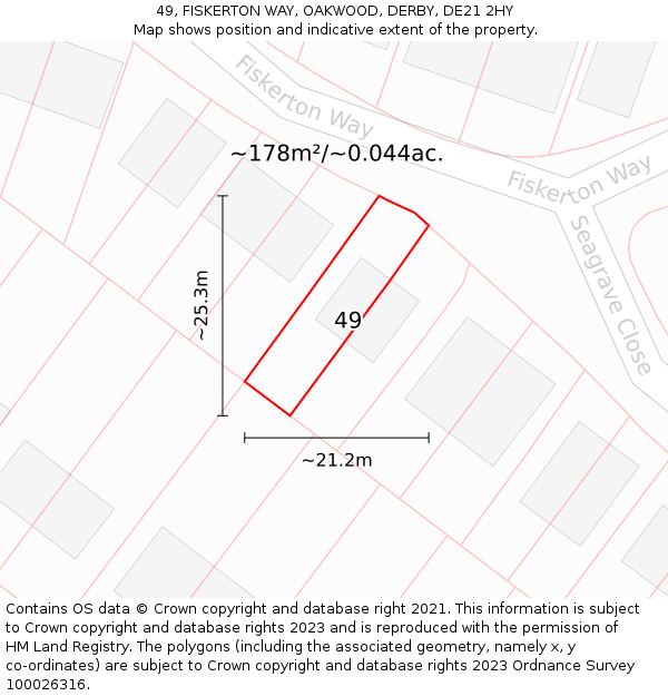 49, FISKERTON WAY, OAKWOOD, DERBY, DE21 2HY: Plot and title map