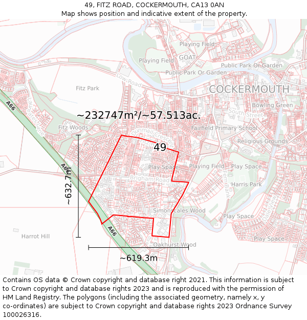 49, FITZ ROAD, COCKERMOUTH, CA13 0AN: Plot and title map
