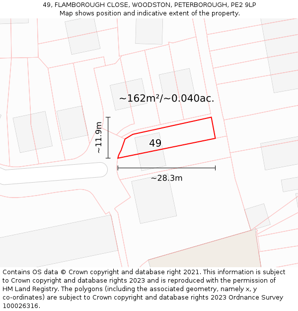 49, FLAMBOROUGH CLOSE, WOODSTON, PETERBOROUGH, PE2 9LP: Plot and title map