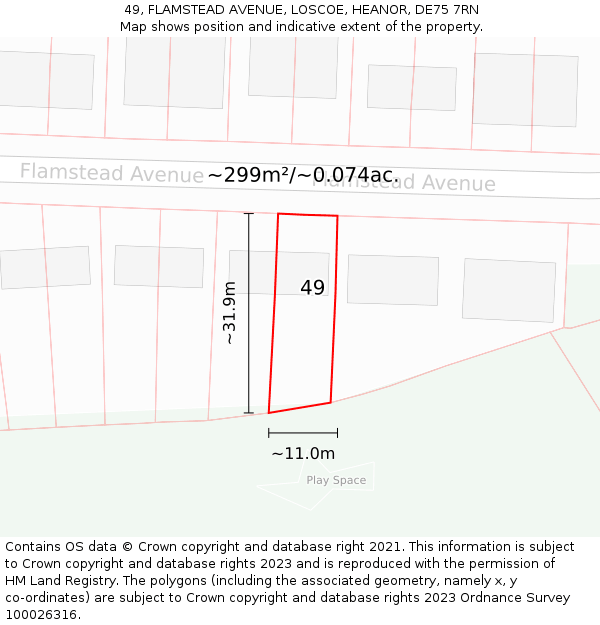 49, FLAMSTEAD AVENUE, LOSCOE, HEANOR, DE75 7RN: Plot and title map