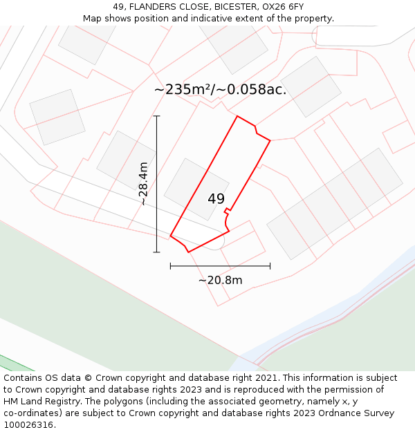 49, FLANDERS CLOSE, BICESTER, OX26 6FY: Plot and title map