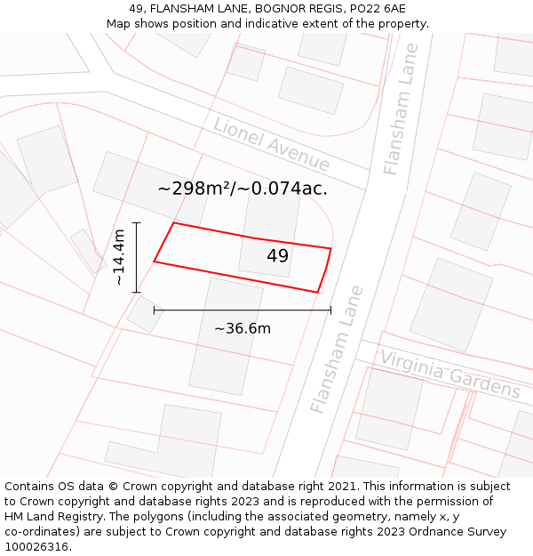 49, FLANSHAM LANE, BOGNOR REGIS, PO22 6AE: Plot and title map
