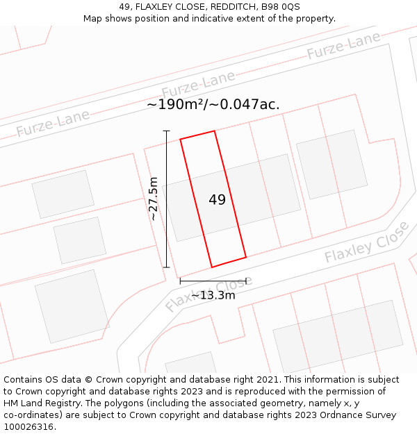 49, FLAXLEY CLOSE, REDDITCH, B98 0QS: Plot and title map