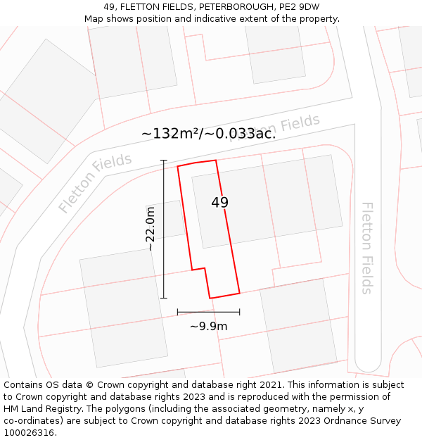 49, FLETTON FIELDS, PETERBOROUGH, PE2 9DW: Plot and title map