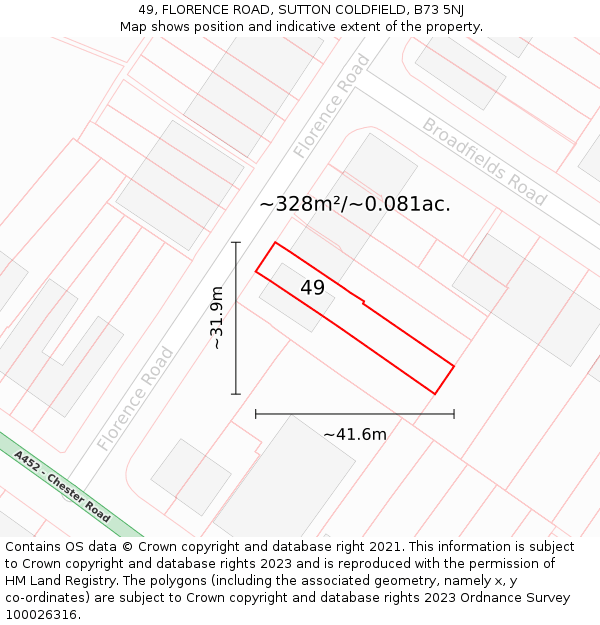 49, FLORENCE ROAD, SUTTON COLDFIELD, B73 5NJ: Plot and title map