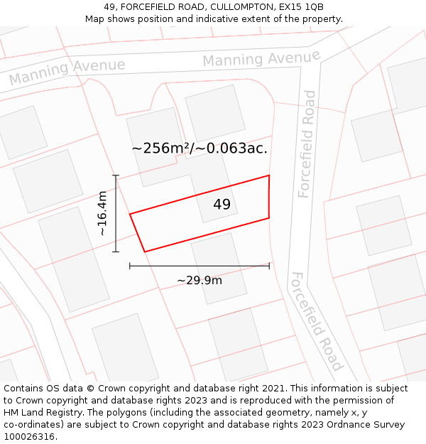 49, FORCEFIELD ROAD, CULLOMPTON, EX15 1QB: Plot and title map