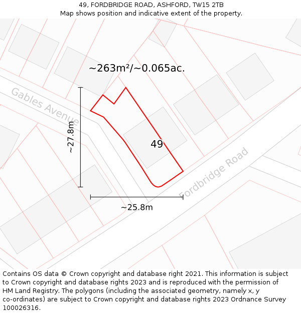 49, FORDBRIDGE ROAD, ASHFORD, TW15 2TB: Plot and title map