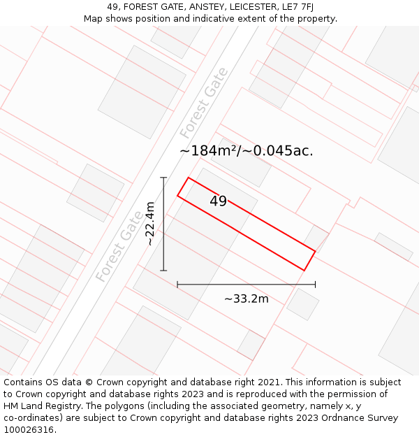 49, FOREST GATE, ANSTEY, LEICESTER, LE7 7FJ: Plot and title map