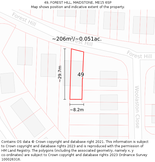 49, FOREST HILL, MAIDSTONE, ME15 6SP: Plot and title map