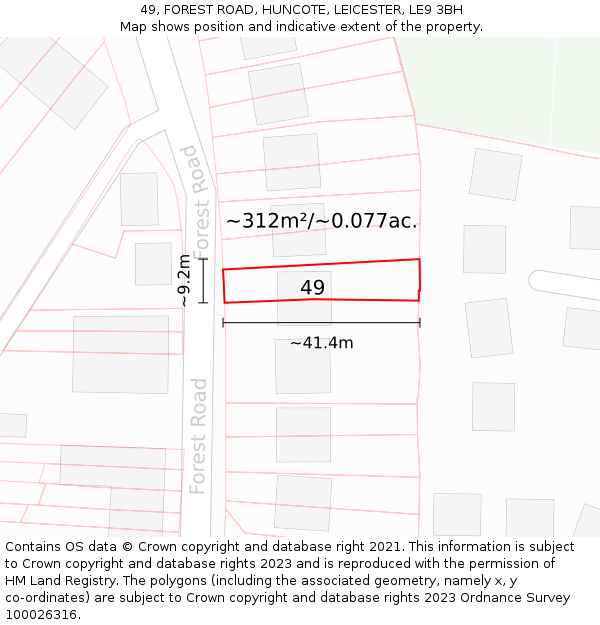 49, FOREST ROAD, HUNCOTE, LEICESTER, LE9 3BH: Plot and title map