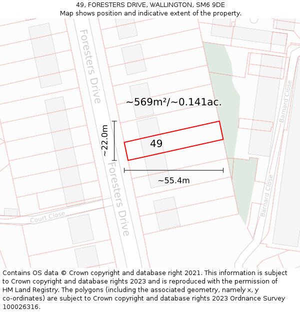 49, FORESTERS DRIVE, WALLINGTON, SM6 9DE: Plot and title map