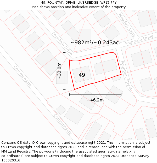 49, FOUNTAIN DRIVE, LIVERSEDGE, WF15 7PY: Plot and title map