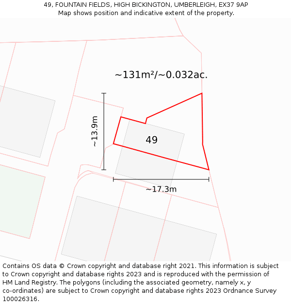 49, FOUNTAIN FIELDS, HIGH BICKINGTON, UMBERLEIGH, EX37 9AP: Plot and title map